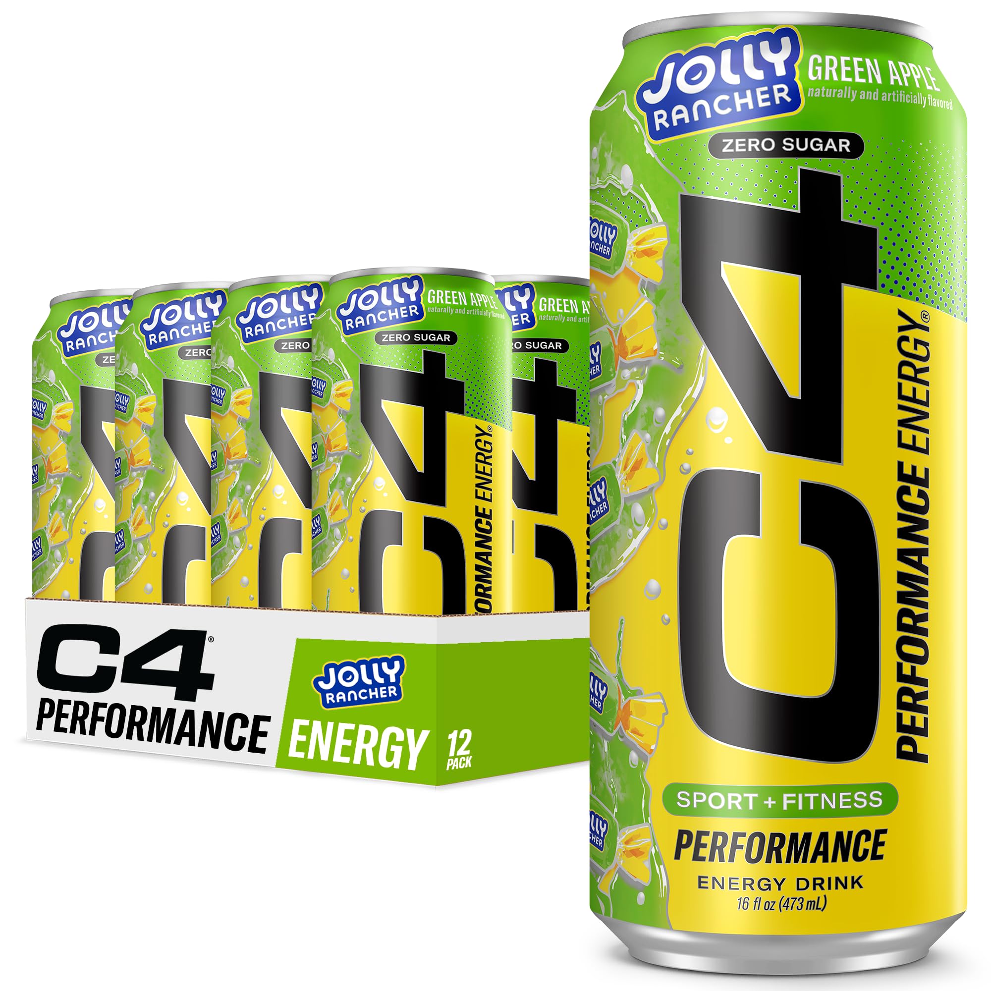 Cellucor C4 Energy Drink, Jolly Rancher Green Apple energy, zero-sugar pre-workout drink, carbonated pre-workout energy, 200mg caffeine drink, Cellucor C4 12-pack, beta-alanine energy drink, workout performance energy, sugar-free energy drink, Green Apple energy drink.