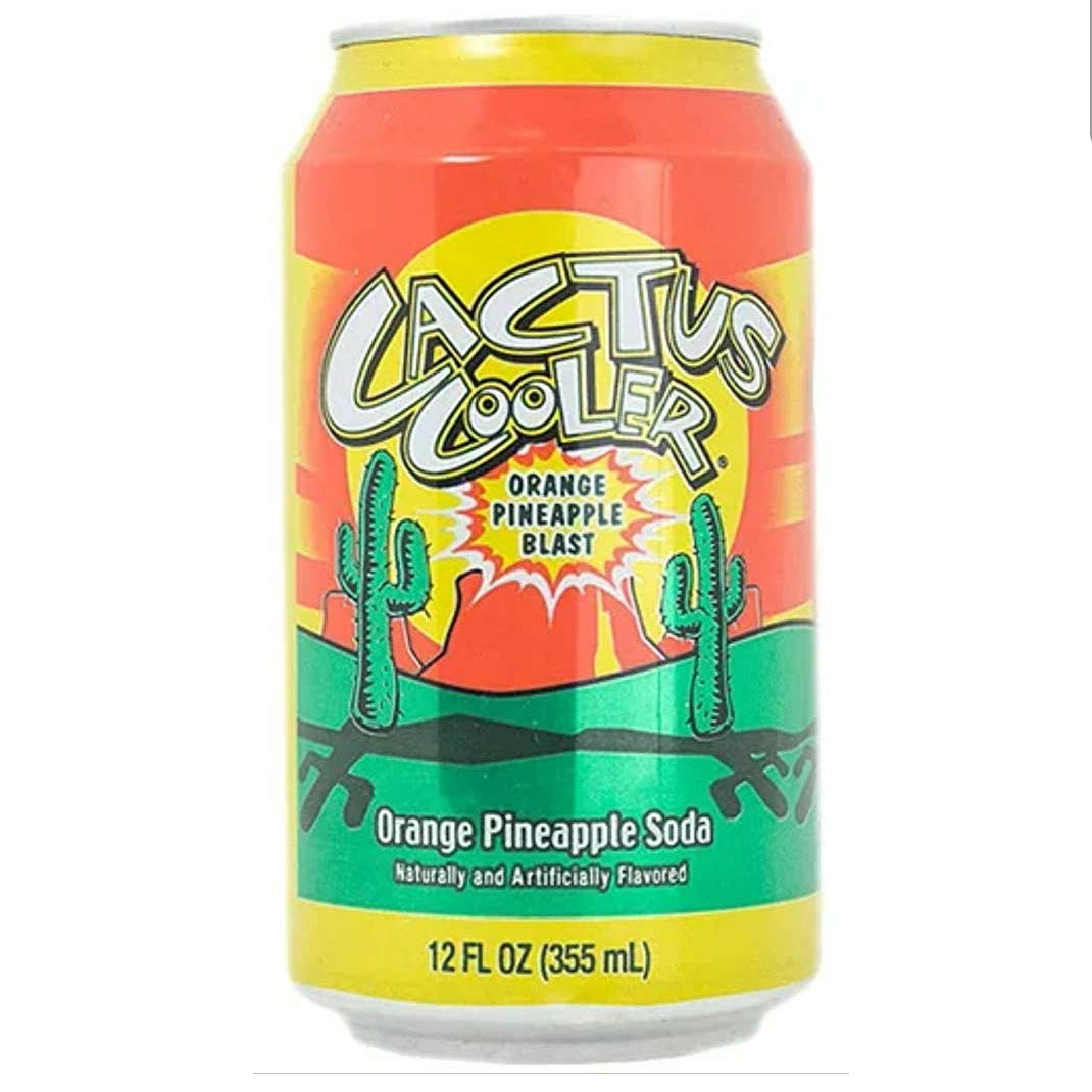 Cactus Cooler soda, orange pineapple soda, tropical flavored soda, American soda, fruity soda drink, USA imported soda, 12oz Cactus Cooler, pineapple orange beverage, nostalgic soda, refreshing tropical soda.