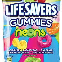 Life Savers Neon Gummies, fruity gummy candy, neon-colored gummies, Life Savers candy USA, 7oz Life Savers, chewy fruit snacks, colorful gummy candy, Life Savers gummy treats, bold fruity flavors, bright and chewy candy.
