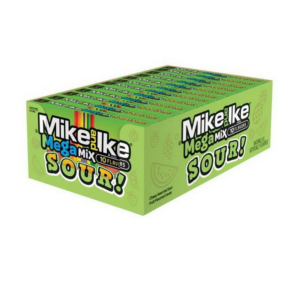 Mike & Ike Sour Mega Mix, sour candy, fruity chewy candy, sour fruit candy, theater box candy, vegan candy, gluten-free candy, tangy candy, bold sour flavors, movie night snacks, candy nutritional facts, sour variety pack