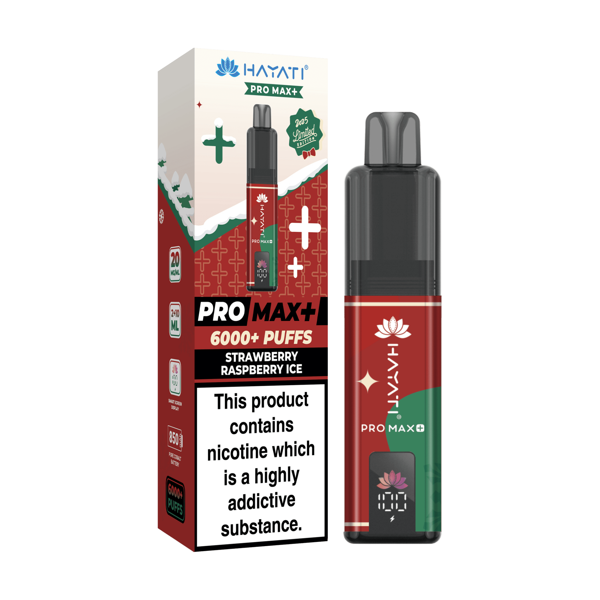 Shop Hayati PRO MAX + 6000 Prefilled Vape Kit - Christmas Edition - Strawberry Raspberry Ice