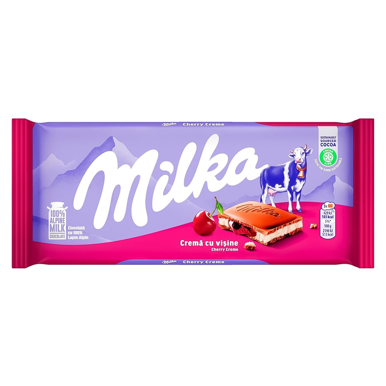 Shop Milka Cherry Cream Chocolate Bar (100g) - Single