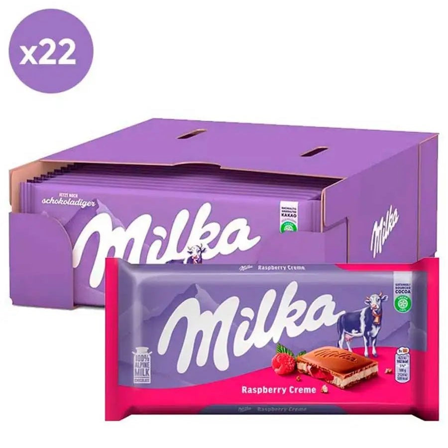 Shop Milka Raspberry Cream Chocolate Bar (100g) - Box of 22