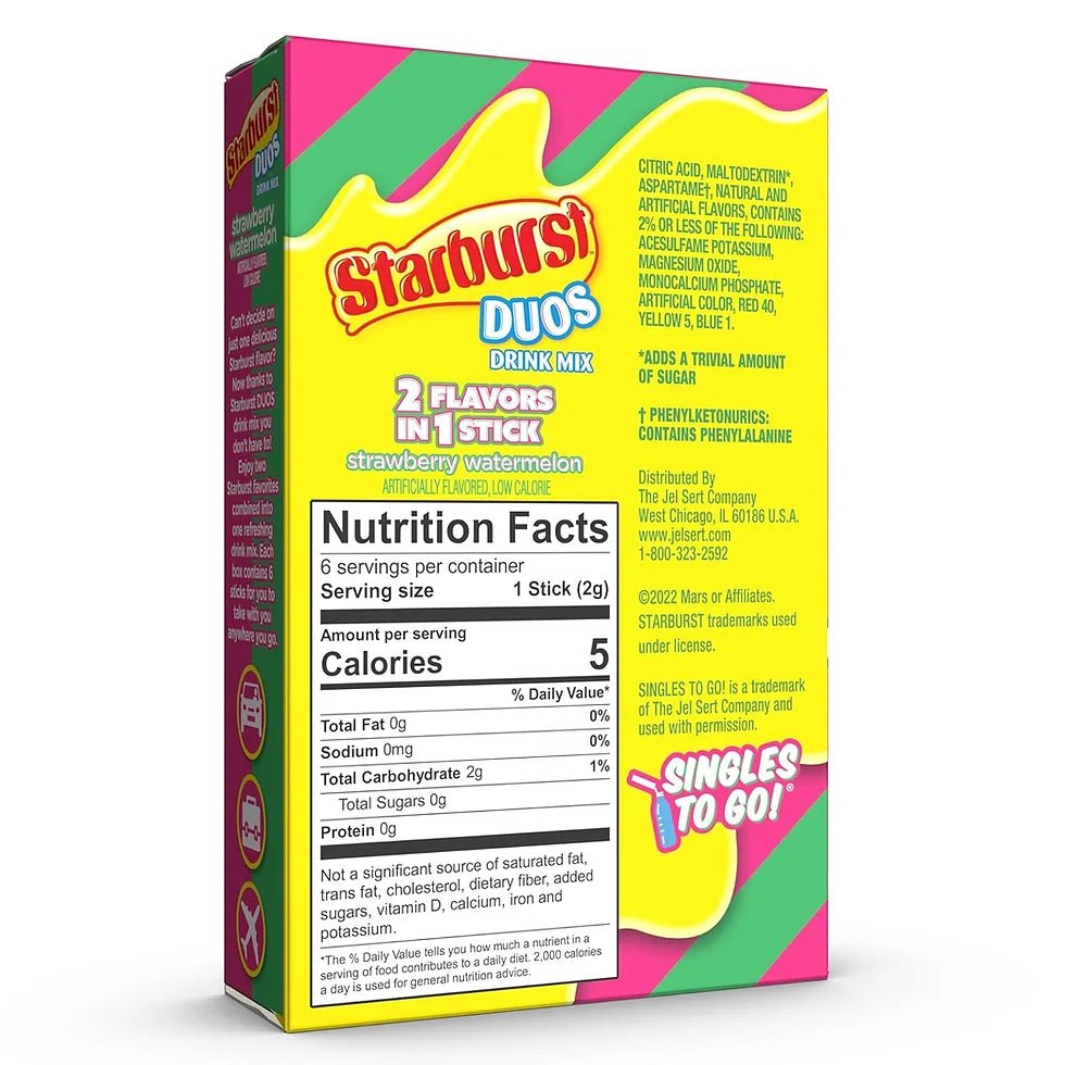 Shop Starburst Singles To Go DUOS Strawberry Watermelon Sugar Free USA - 12.4g - Single Pack