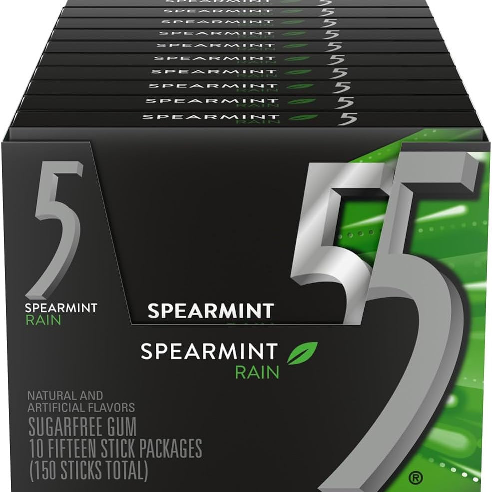 Shop Wrigleys 5 Gum Rain Spearmint Flavoured Sugarfree Chewing Gum - Box of 10