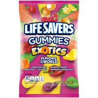 Life Savers Exotics Gummies, tropical fruit gummies, exotic flavored candy, chewy fruit candy, Life Savers Flavors of the World, fruity gummy snacks, resealable candy bag, bold fruit flavors, global candy treats, tropical Life Savers gummies.