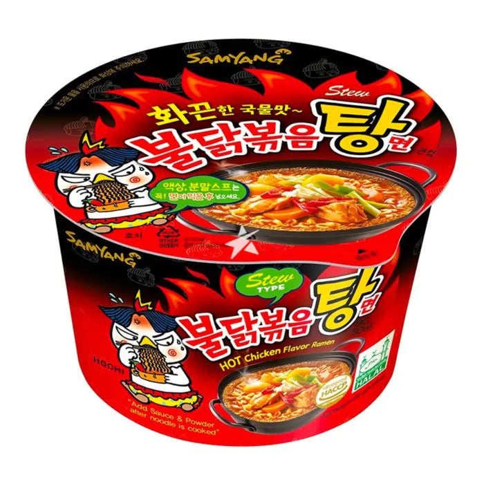 Samyang Buldak Hot Chicken Stew, spicy Korean ramen, fire chicken ramen, Samyang big bowl noodles, instant spicy ramen, stew-type Korean noodles, Buldak hot chicken soup, easy spicy noodles, Samyang ramen 120g, Korean instant noodles.